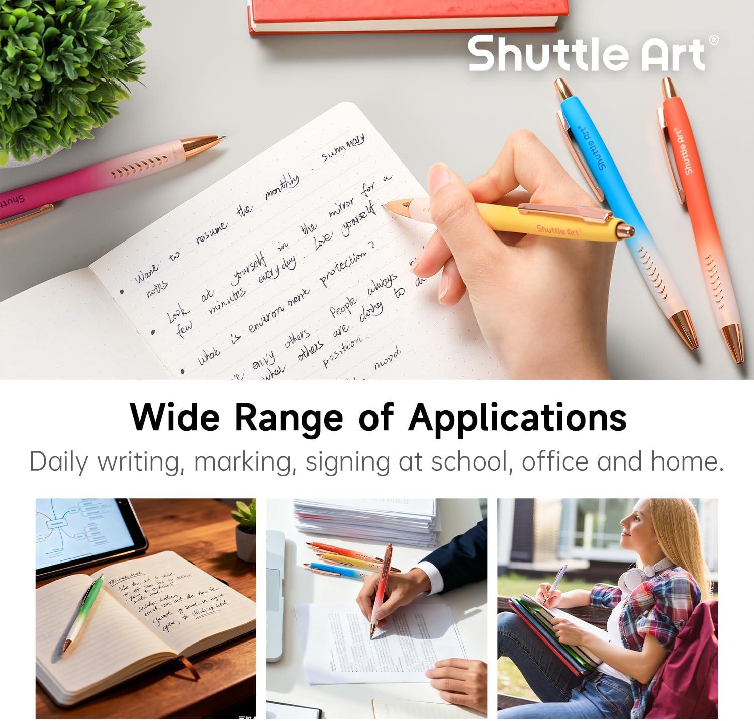 imageShuttle Art Fancy Pens Gift Set 12 Pack Colored Retractable Black Ink Ballpoint Pens Cute Pens 10mm Medium Point Waterproof Elegant Gift Set for Writing Journaling Note Taking School Office Home