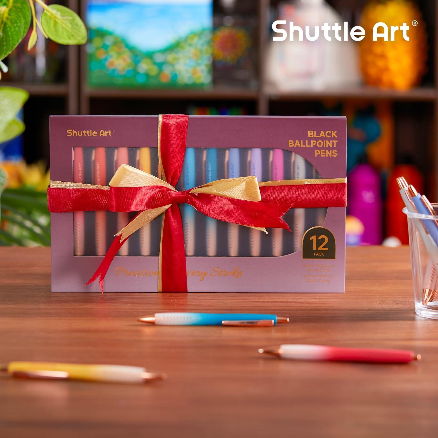 imageShuttle Art Fancy Pens Gift Set 12 Pack Colored Retractable Black Ink Ballpoint Pens Cute Pens 10mm Medium Point Waterproof Elegant Gift Set for Writing Journaling Note Taking School Office Home