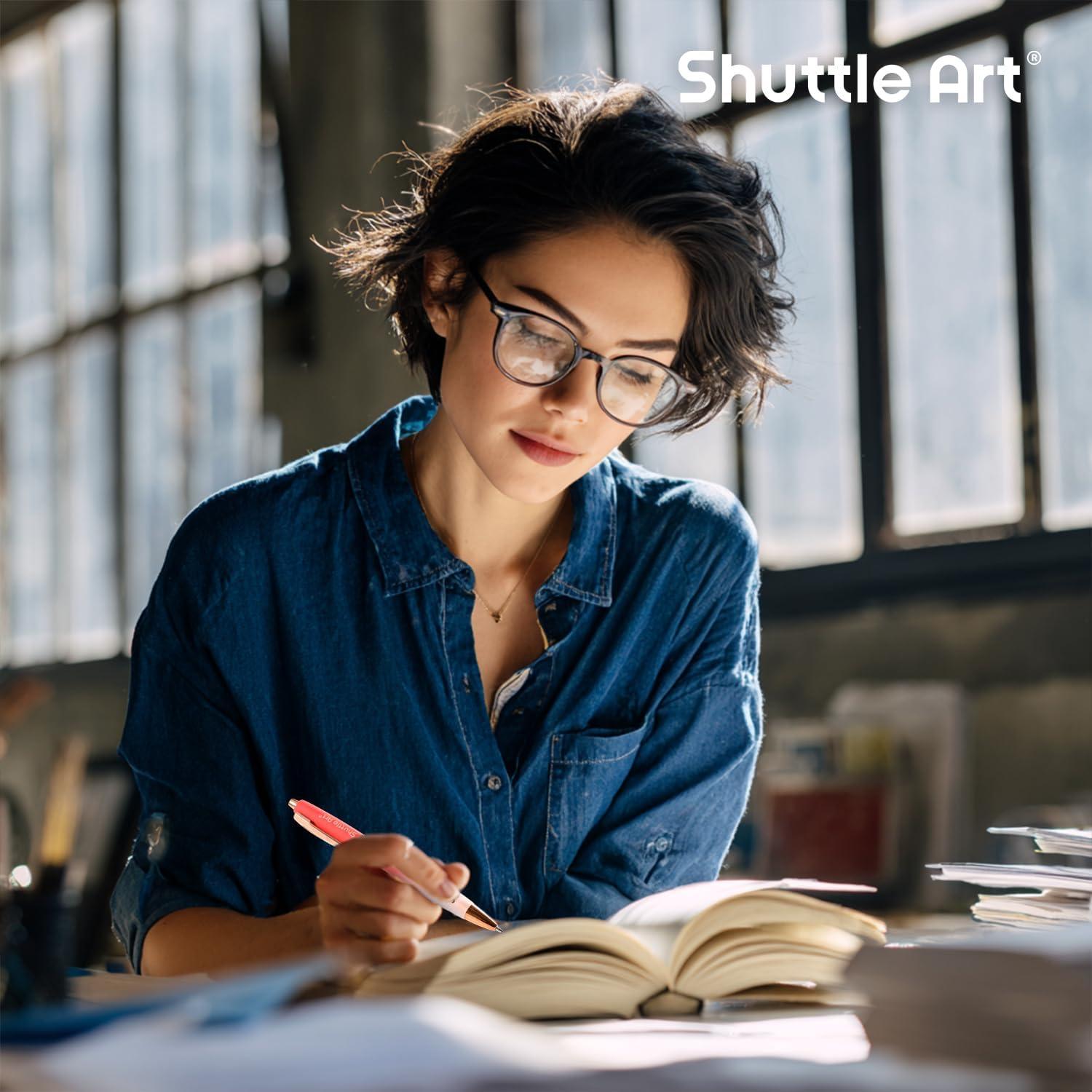 imageShuttle Art Fancy Pens Gift Set 12 Pack Colored Retractable Black Ink Ballpoint Pens Cute Pens 10mm Medium Point Waterproof Elegant Gift Set for Writing Journaling Note Taking School Office Home