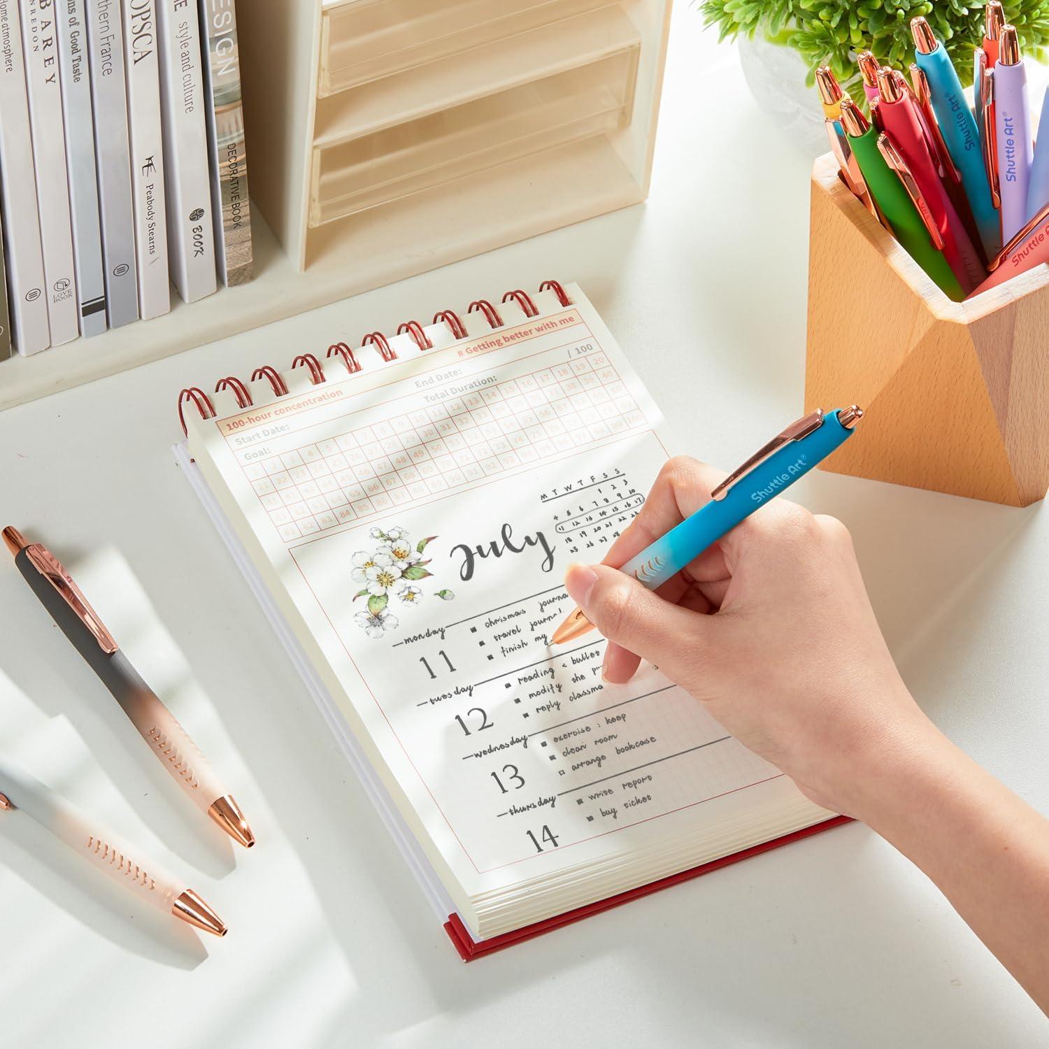 imageShuttle Art Fancy Pens Gift Set 12 Pack Colored Retractable Black Ink Ballpoint Pens Cute Pens 10mm Medium Point Waterproof Elegant Gift Set for Writing Journaling Note Taking School Office Home