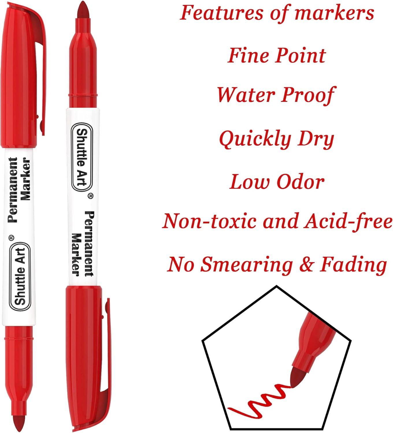 imageShuttle Art Permanent Markers 30 Pack Red Permanent Marker setFine Point Works on PlasticWoodStoneMetal and Glass for Doodling Marking
