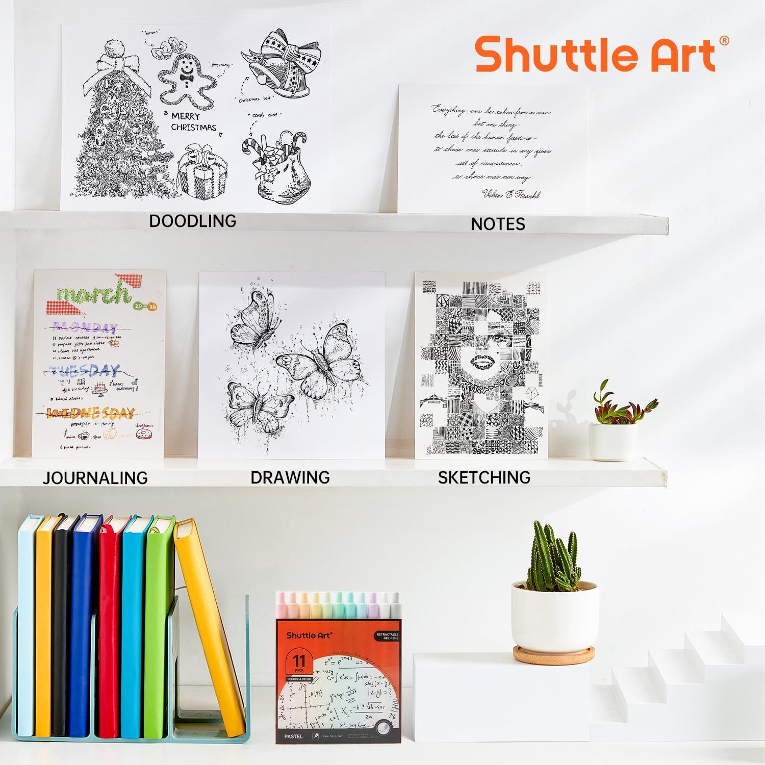 imageShuttle Art School ampamp Work Supplies Bundle 11 Pack Pastel Gel Ink Pens in black ink 05mm Tip 30 Pack Yellow Chisel Tip Highlighters for Writing Journaling Taking Notes School Office