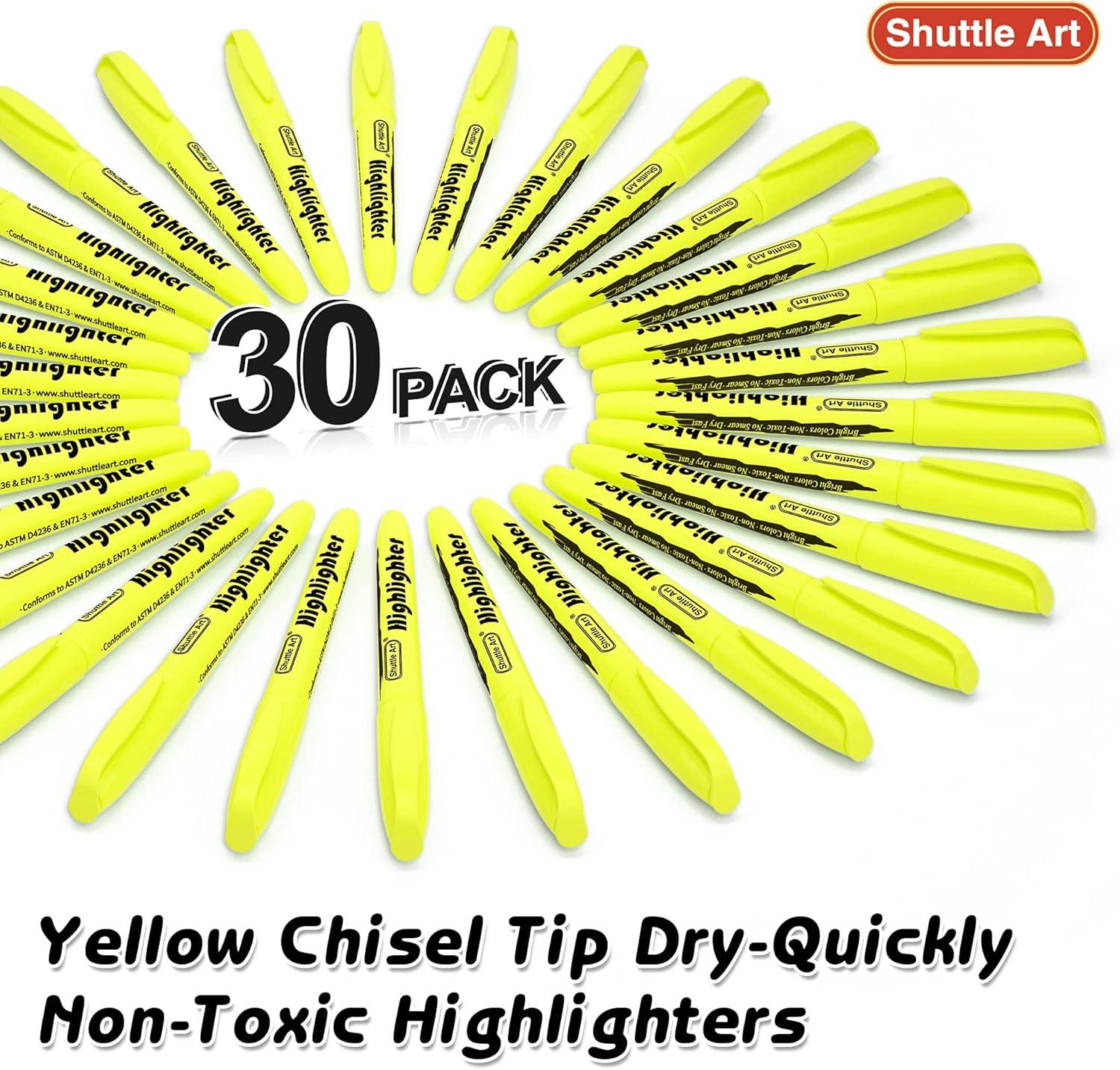 imageShuttle Art School ampamp Work Supplies Bundle 11 Pack Pastel Gel Ink Pens in black ink 05mm Tip 30 Pack Yellow Chisel Tip Highlighters for Writing Journaling Taking Notes School Office