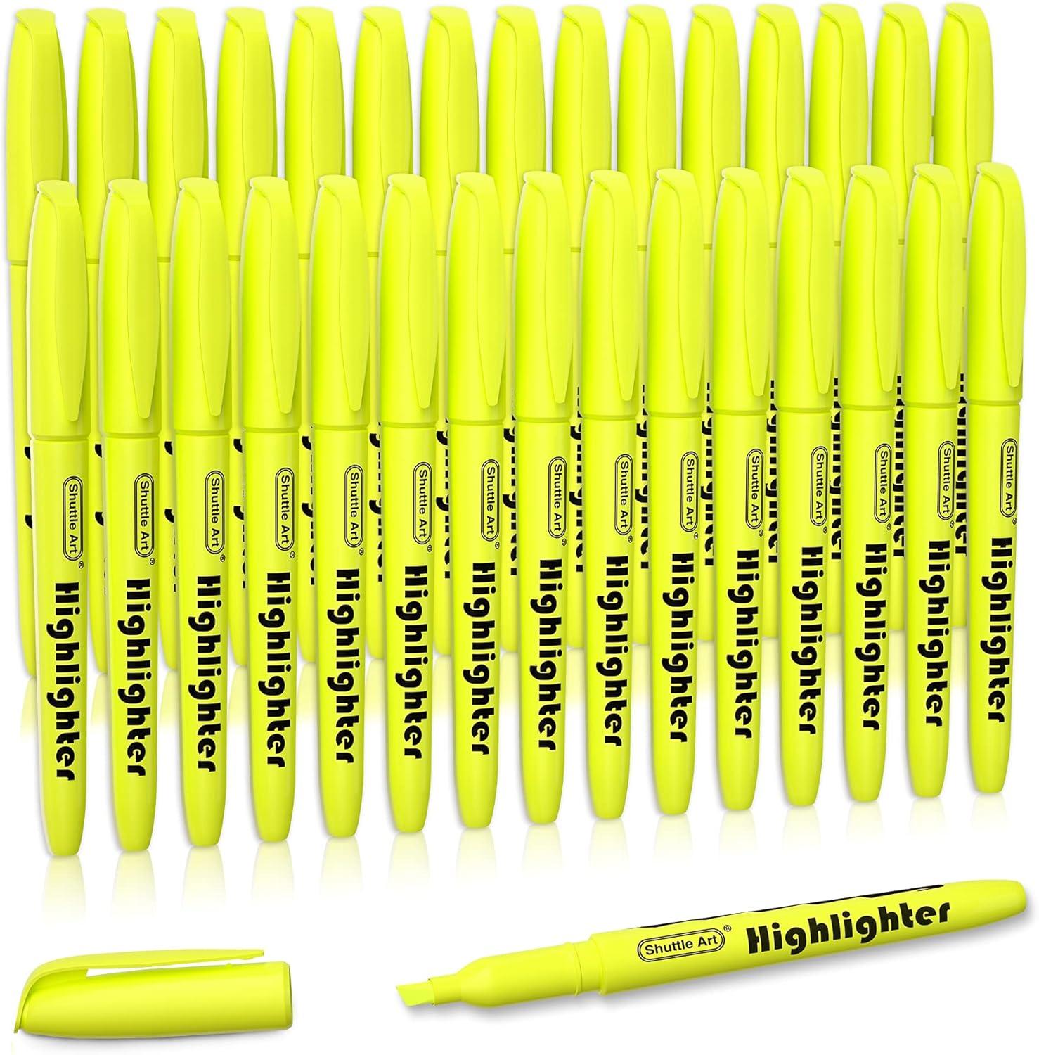 imageShuttle Art School ampamp Work Supplies Bundle 11 Pack Pastel Gel Ink Pens in black ink 05mm Tip 30 Pack Yellow Chisel Tip Highlighters for Writing Journaling Taking Notes School Office