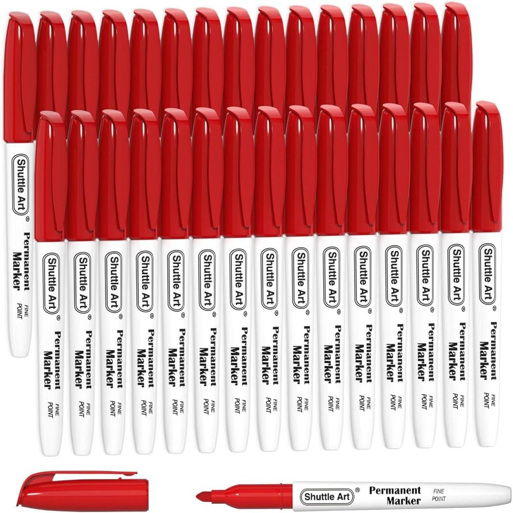 imageShuttle Art Permanent Markers 30 Pack Red Permanent Marker setFine Point Works on PlasticWoodStoneMetal and Glass for Doodling Marking