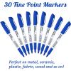 Shuttle Art Permanent Markers, 30 Pack Blue Permanent Marker set,Fine Point, Works on Plastic,Wood,Stone,Metal and Glass for Doodling, Marking…