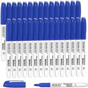 Shuttle Art Permanent Markers, 30 Pack Blue Permanent Marker set,Fine Point, Works on Plastic,Wood,Stone,Metal and Glass for Doodling, Marking…