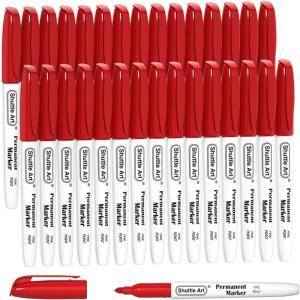 Shuttle Art Permanent Markers, 30 Pack Red Permanent Marker set,Fine Point, Works on Plastic,Wood,Stone,Metal and Glass for Doodling, Marking…