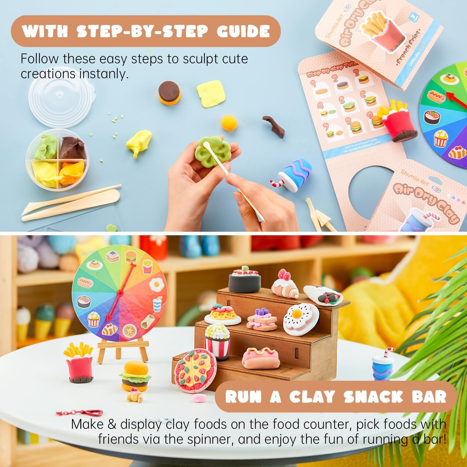 imageShuttle Art Air Dry Clay for Kids Cake Time 52 PCS Modeling Clay Kit with Sculpting Tools and Tutorials Safe ampamp NonSticky Craft Gifts for Boys ampamp GirlsFood Store