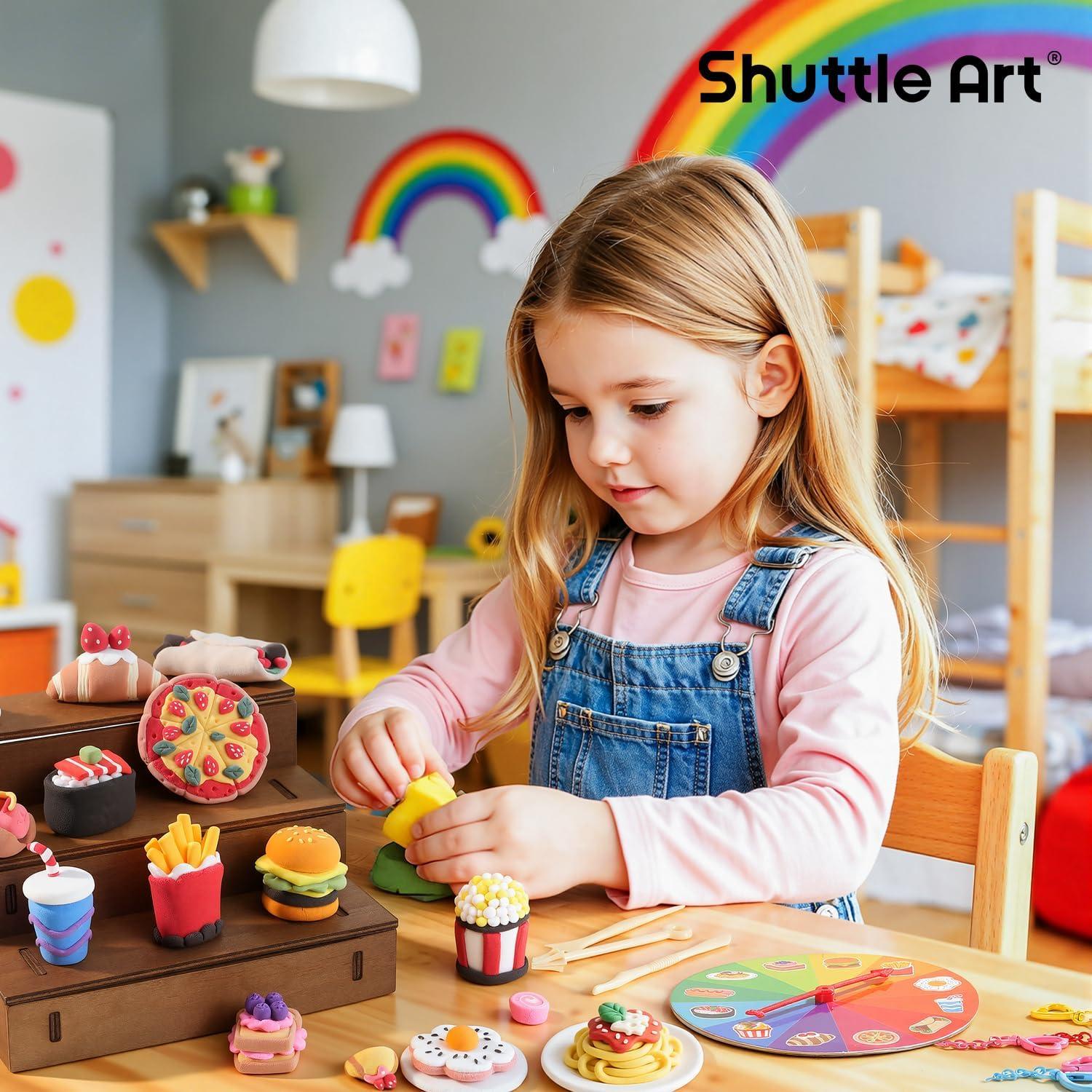 imageShuttle Art Air Dry Clay for Kids Cake Time 52 PCS Modeling Clay Kit with Sculpting Tools and Tutorials Safe ampamp NonSticky Craft Gifts for Boys ampamp GirlsFood Store