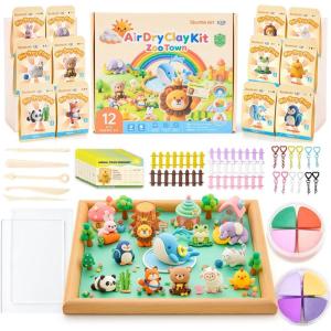 Shuttle Art Air Dry Clay for Kids – Cake Time, 52 PCS Modeling Clay Kit with Sculpting Tools and Tutorials, Safe & Non-Sticky, Craft Gifts for Boys & Girls(Zoo Town)