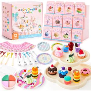 Shuttle Art Air Dry Clay for Kids – Cake Time, 52 PCS Modeling Clay Kit with Sculpting Tools and Tutorials, Safe & Non-Sticky, Craft Gifts for Boys & Girls(Cake Time)
