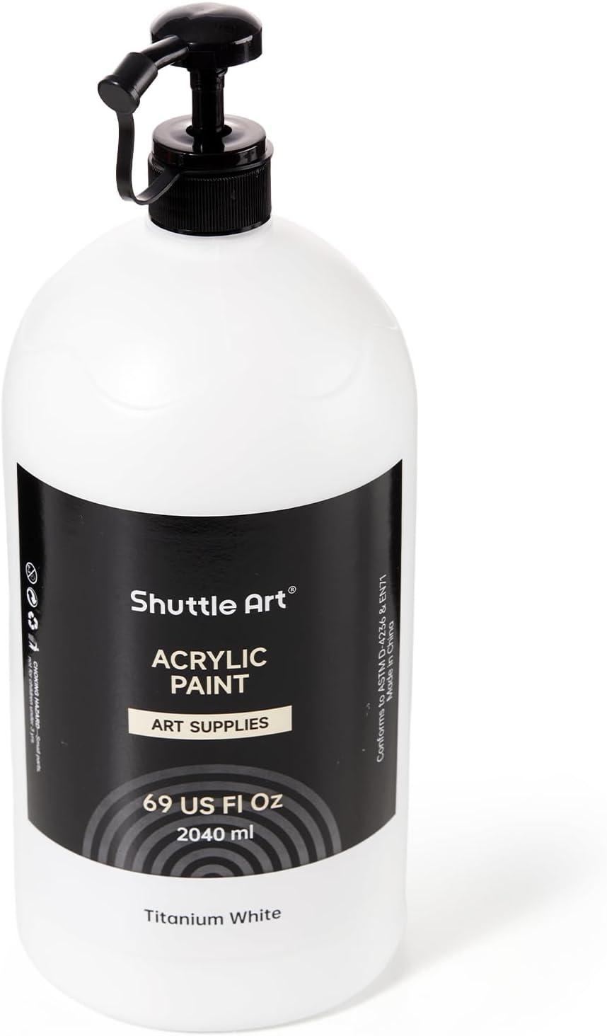 imageShuttle Art Titanium White Acrylic Paint 338oz1000ml Large Capacity Pump Bottle with Cover Fast Drying NonToxic High Coverage Titanium White Paint for Kids Artists Students ampamp DIY CraftsWhite