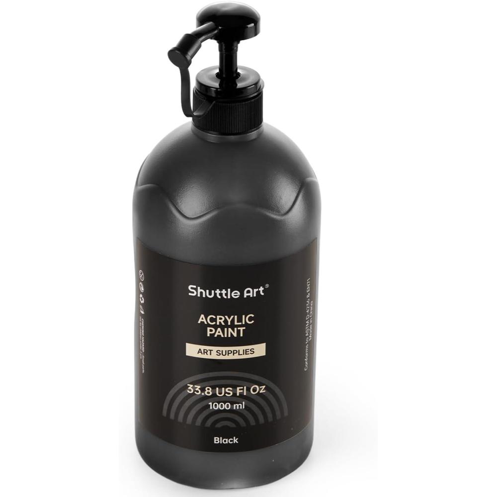 imageShuttle Art Titanium White Acrylic Paint 338oz1000ml Large Capacity Pump Bottle with Cover Fast Drying NonToxic High Coverage Titanium White Paint for Kids Artists Students ampamp DIY CraftsBlack