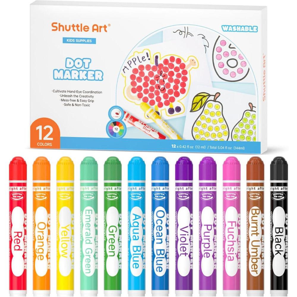 imageShuttle Art Dot Markers 12 Colors Washable Markers for ToddlersBingo Daubers Supplies Kids Preschool Children Non Toxic WaterBased12 Colors