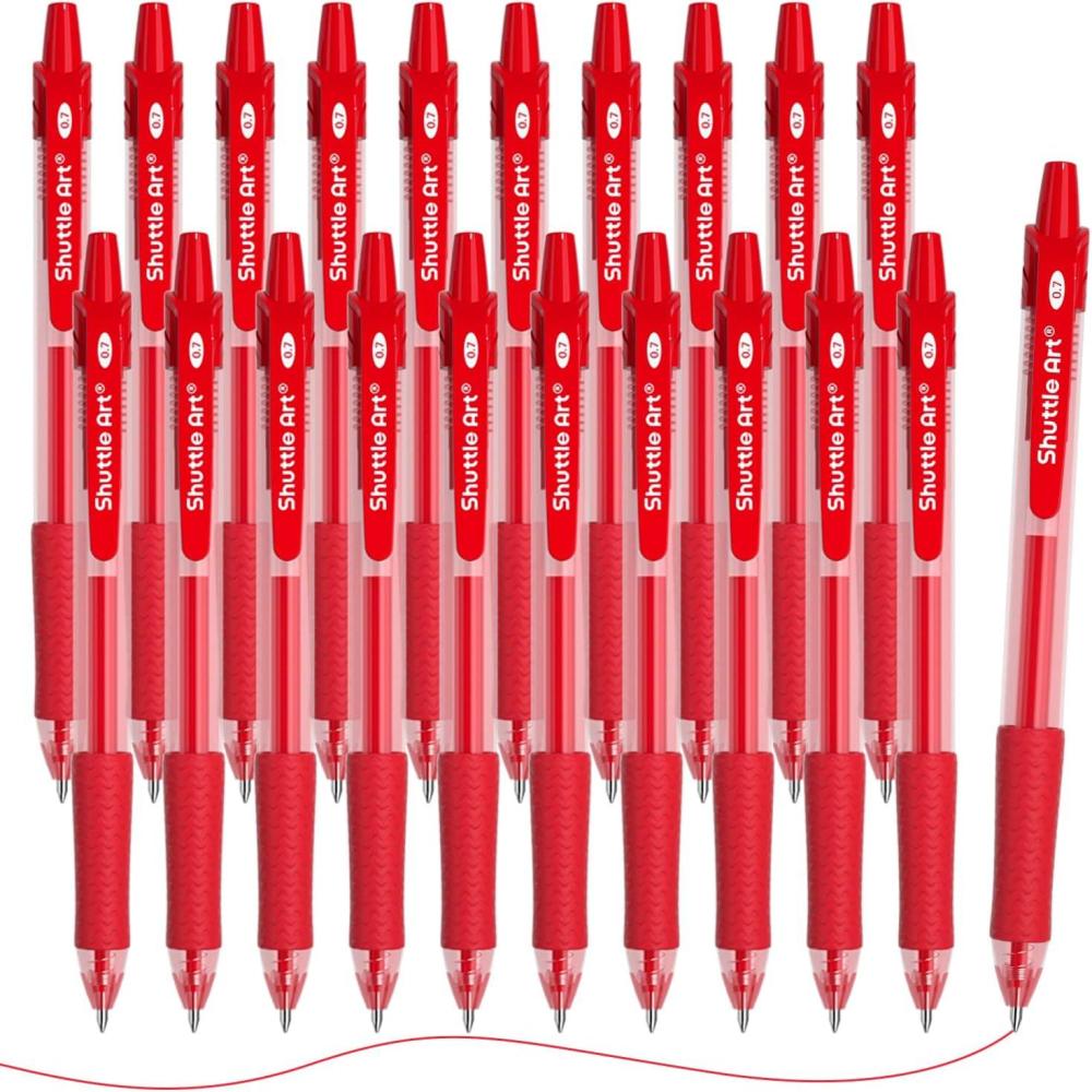 imageShuttle Art Red Gel Pens 40 Pack Retractable 07mm Medium Point Rollerball Red Ink Pens Smooth Writing with Comfortable Grip for Writing Journaling Taking Notes Office School HomeRed