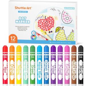 Shuttle Art Dot Markers, 12 Colors Washable Markers for Toddlers,Bingo Daubers Supplies Kids Preschool Children, Non Toxic Water-Based(12 Colors)