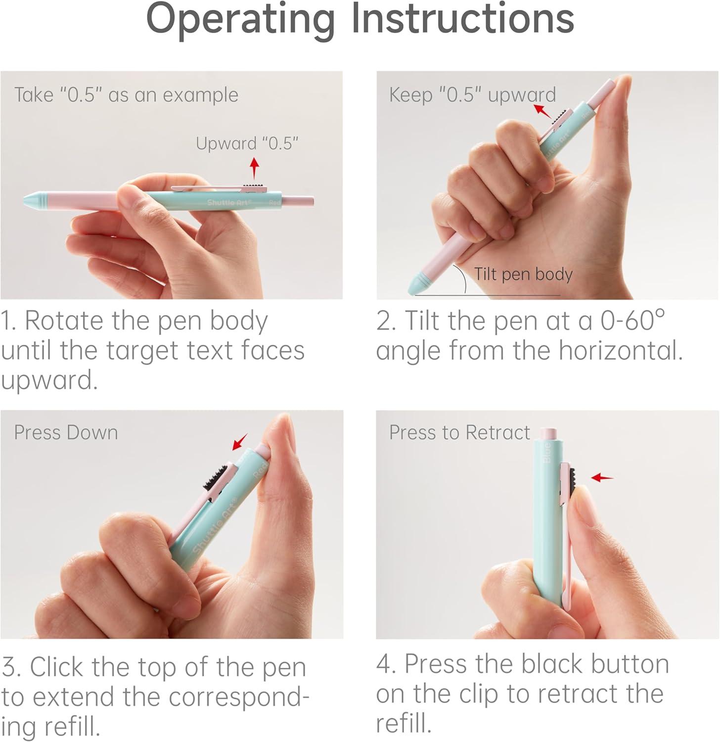image:imageShuttle Art 4 in 1 Multicolor Pen 2 Pack Retractable Ballpoint Pens with 10mm Black Blue Red Ink and 05mm Mechanical Pencil Multifunction Pens Fresh Style Gift Set for Writing School Office HomeFresh Style