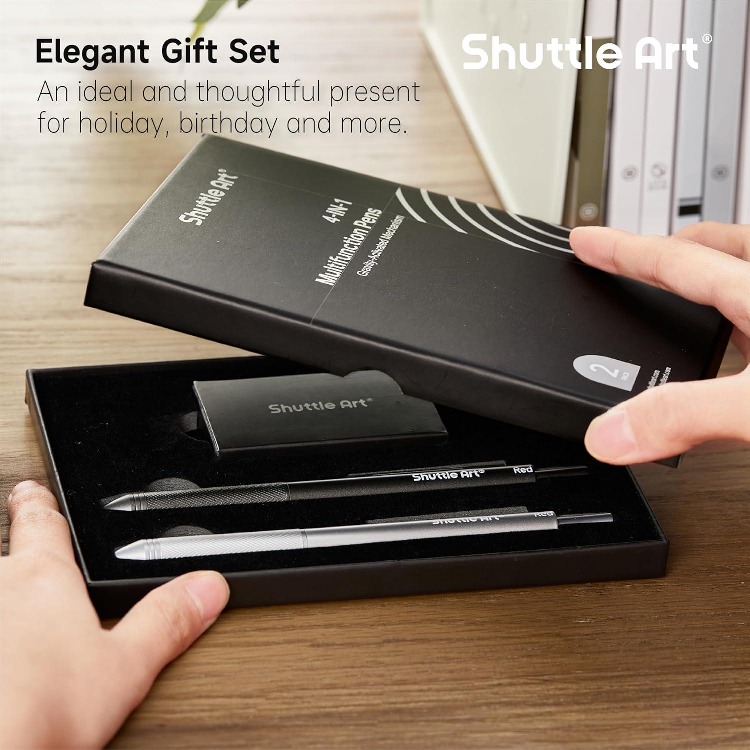 image:imageShuttle Art 4 in 1 Multicolor Pen 2 Pack Retractable Ballpoint Pens with 10mm Black Blue Red Ink and 05mm Mechanical Pencil Multifunction Pens Fresh Style Gift Set for Writing School Office HomeSleek Style