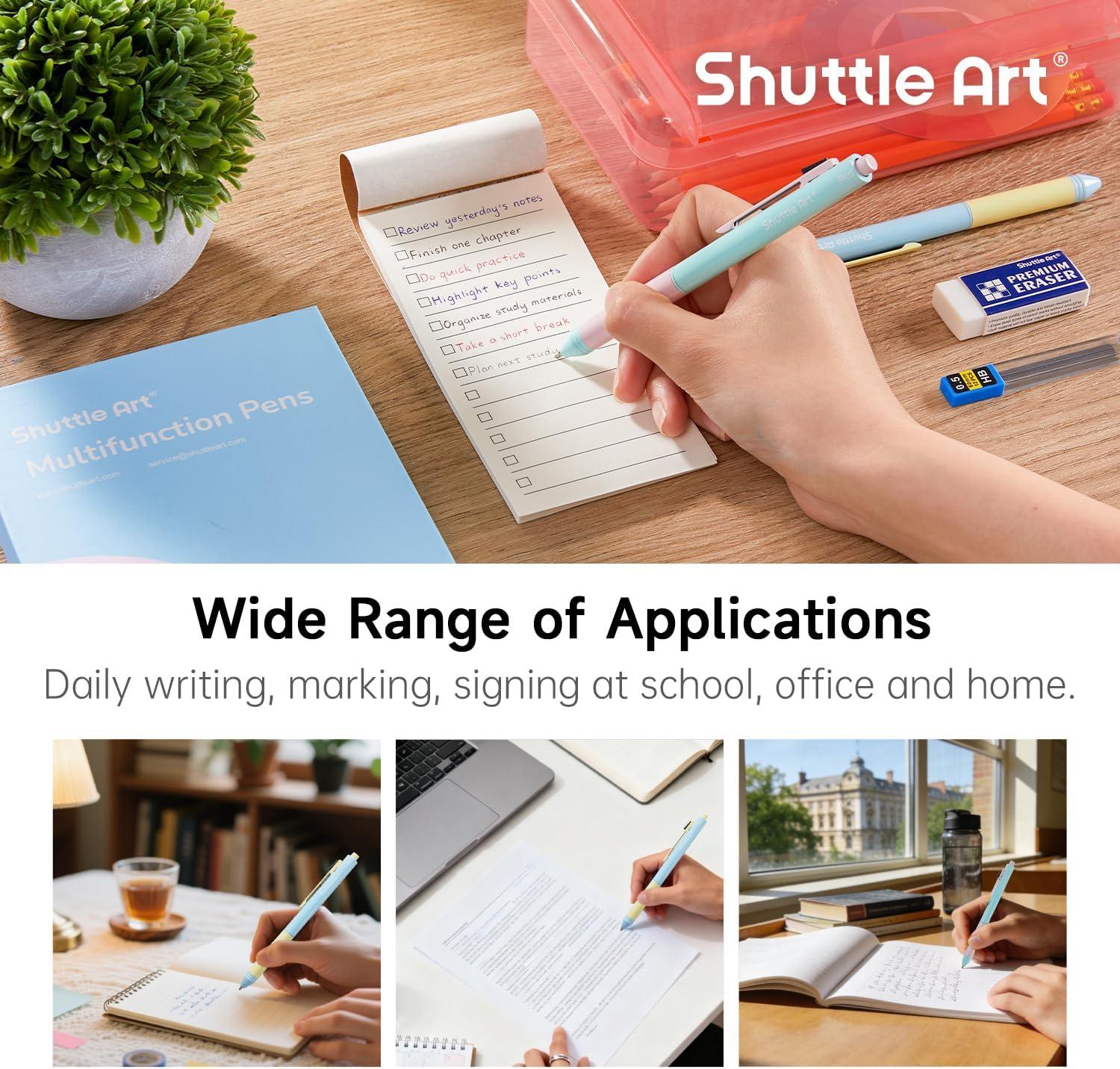 image:imageShuttle Art 4 in 1 Multicolor Pen 2 Pack Retractable Ballpoint Pens with 10mm Black Blue Red Ink and 05mm Mechanical Pencil Multifunction Pens Fresh Style Gift Set for Writing School Office HomeFresh Style