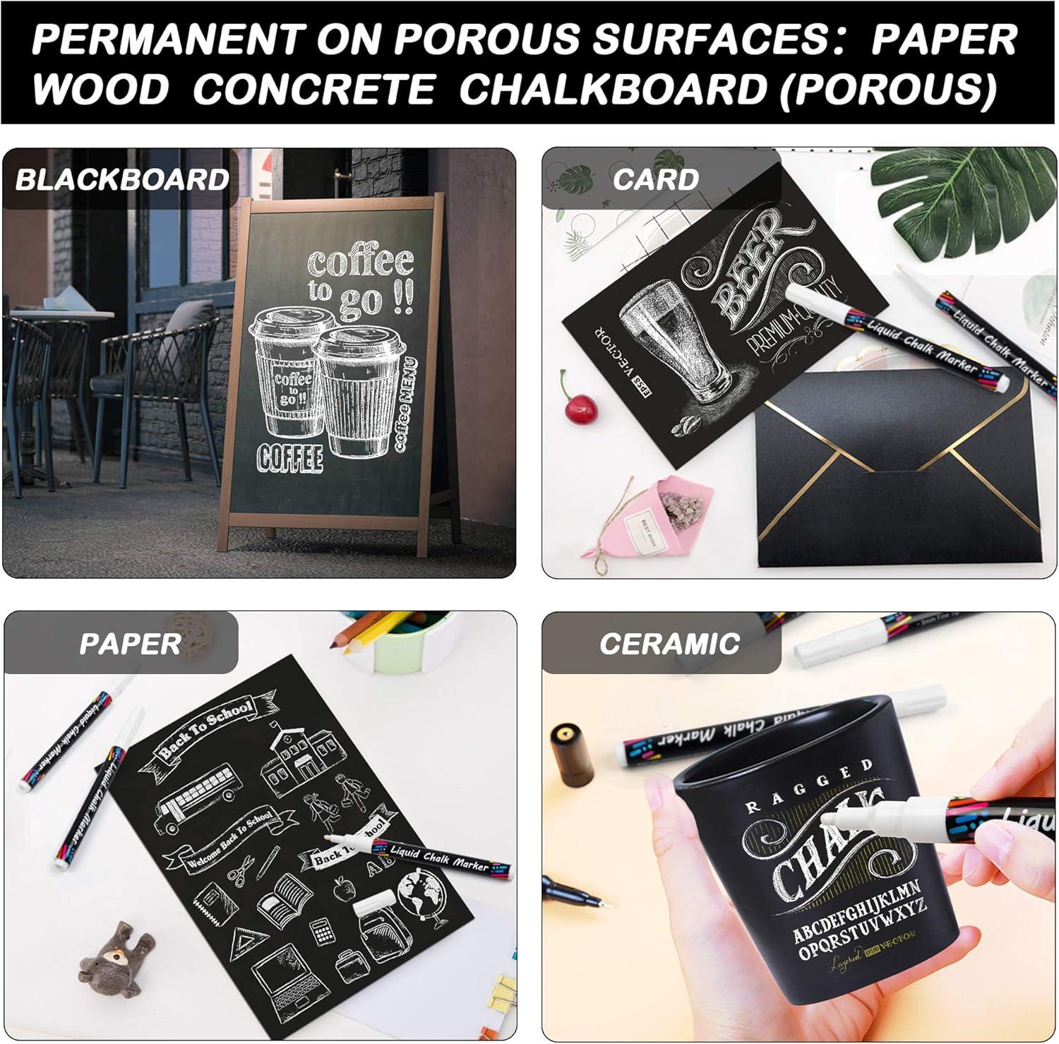 image:imageShuttle Art Chalk Markers 12 White Liquid Chalk Markers Pens for Blackboards Windows Glass Cars Waterbased Erasable 3mm Reversible Fine Tip with Chalkboard Labels for Office Home Supplies