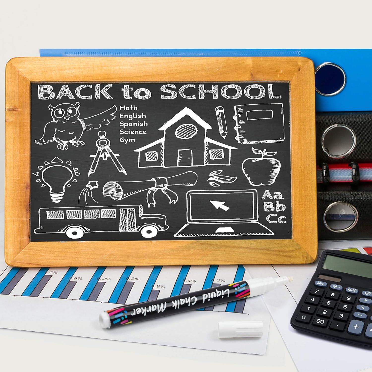 image:imageShuttle Art Chalk Markers 12 White Liquid Chalk Markers Pens for Blackboards Windows Glass Cars Waterbased Erasable 3mm Reversible Fine Tip with Chalkboard Labels for Office Home Supplies
