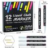 Shuttle Art Chalk Markers, 12 White Liquid Chalk Markers Pens for Blackboards, Windows, Glass, Cars, Water-based, Erasable, 3mm Reversible Fine Tip with Chalkboard Labels for Office Home Supplies