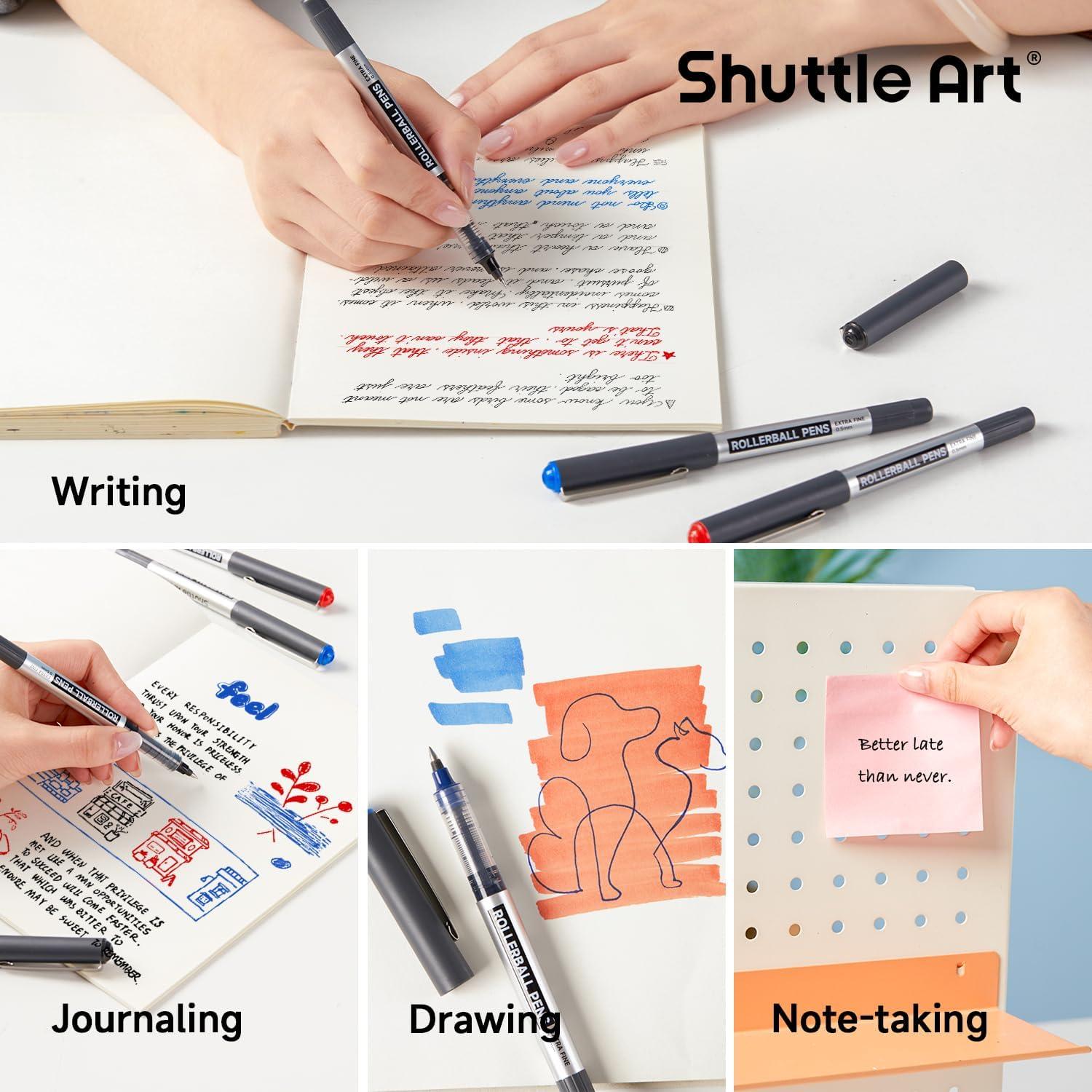 image:imageShuttle Art School amp Work Supplies Bundle 30 Pack10 black 10 blue 10 red Liquid Ink Rollerball Pens 05mm Extra Fine Point Quick Drying for Writing Journaling Taking Notes