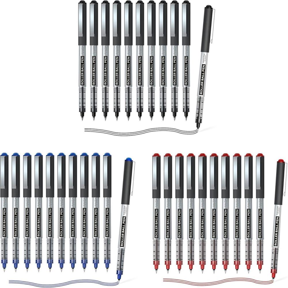 image:imageShuttle Art School amp Work Supplies Bundle 30 Pack10 black 10 blue 10 red Liquid Ink Rollerball Pens 05mm Extra Fine Point Quick Drying for Writing Journaling Taking Notes
