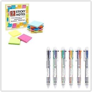 Shuttle Art School & Work Supplies Bundle,9 Bright Colors Sticky Notes + 23 Pack 6-in-1 0.7mm Retractable Ballpoint Pens