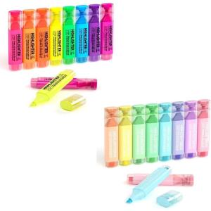 Shuttle Art Highlighters Bundle, 16 Assorted Colors(8 Rainbow 8 Pastel) Highlighter Pens, Chisel Tip Dry-Quickly Non-Toxic Highlighter Markers for Adults Kids Highlighting in the Home Scho