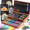 Shuttle Art 149 Piece Deluxe Art Set, Art Supplies in Wooden Case, Painting Drawing Art Kit with Crayons Colored Pencils Oil Pastels Coloring Book Sketch Pad for Kids Adults(Brown)