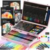 Shuttle Art 149 Piece Deluxe Art Set, Art Supplies in Wooden Case, Painting Drawing Art Kit with Crayons Colored Pencils Oil Pastels Coloring Book Sketch Pad for Kids Adults(Pink)