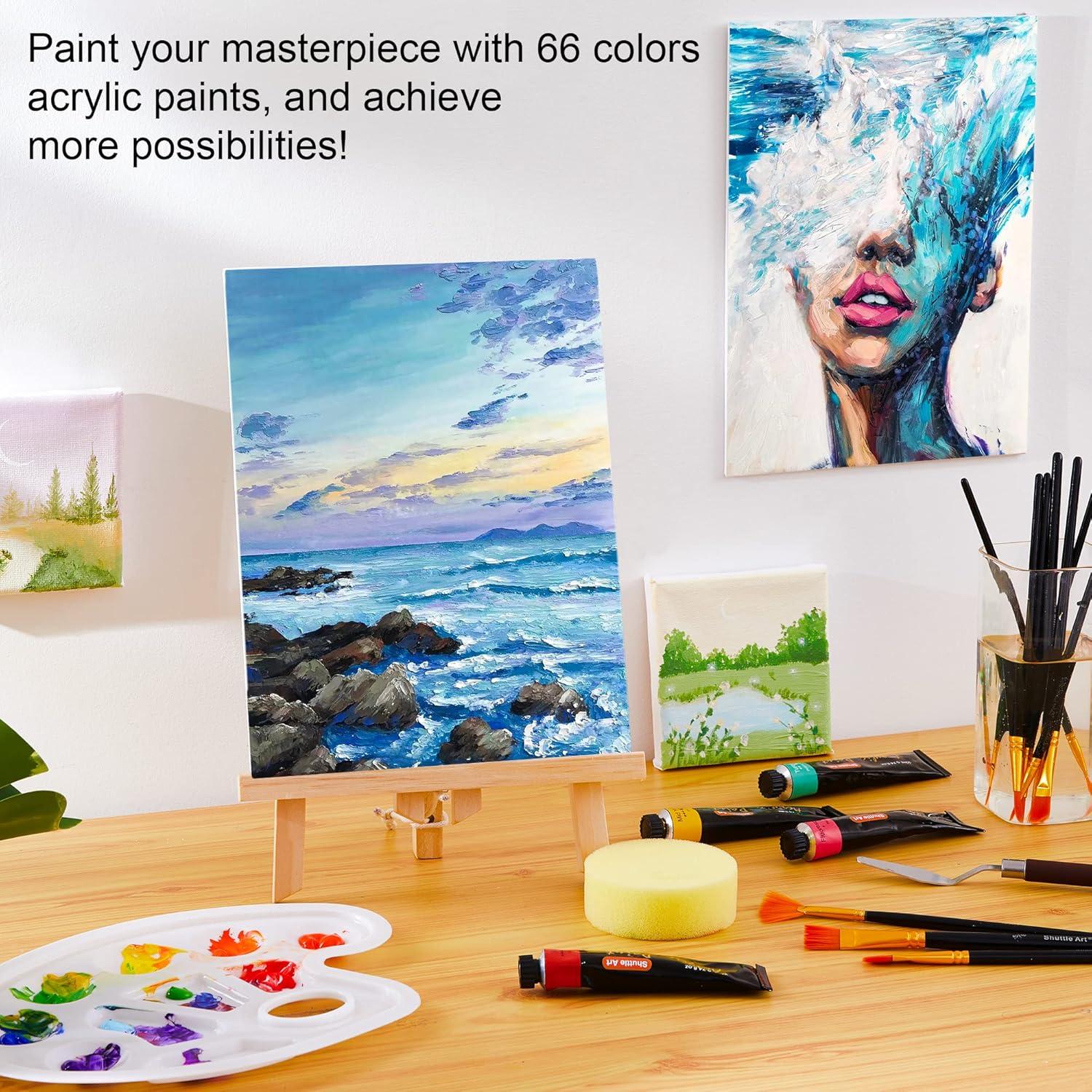 image:imageShuttle Art Acrylic Painting Bundle Set for 66 Colors Acrylic Paint in Tubes 22ml074oz 36 Multi Pack Painting Canvas Panels