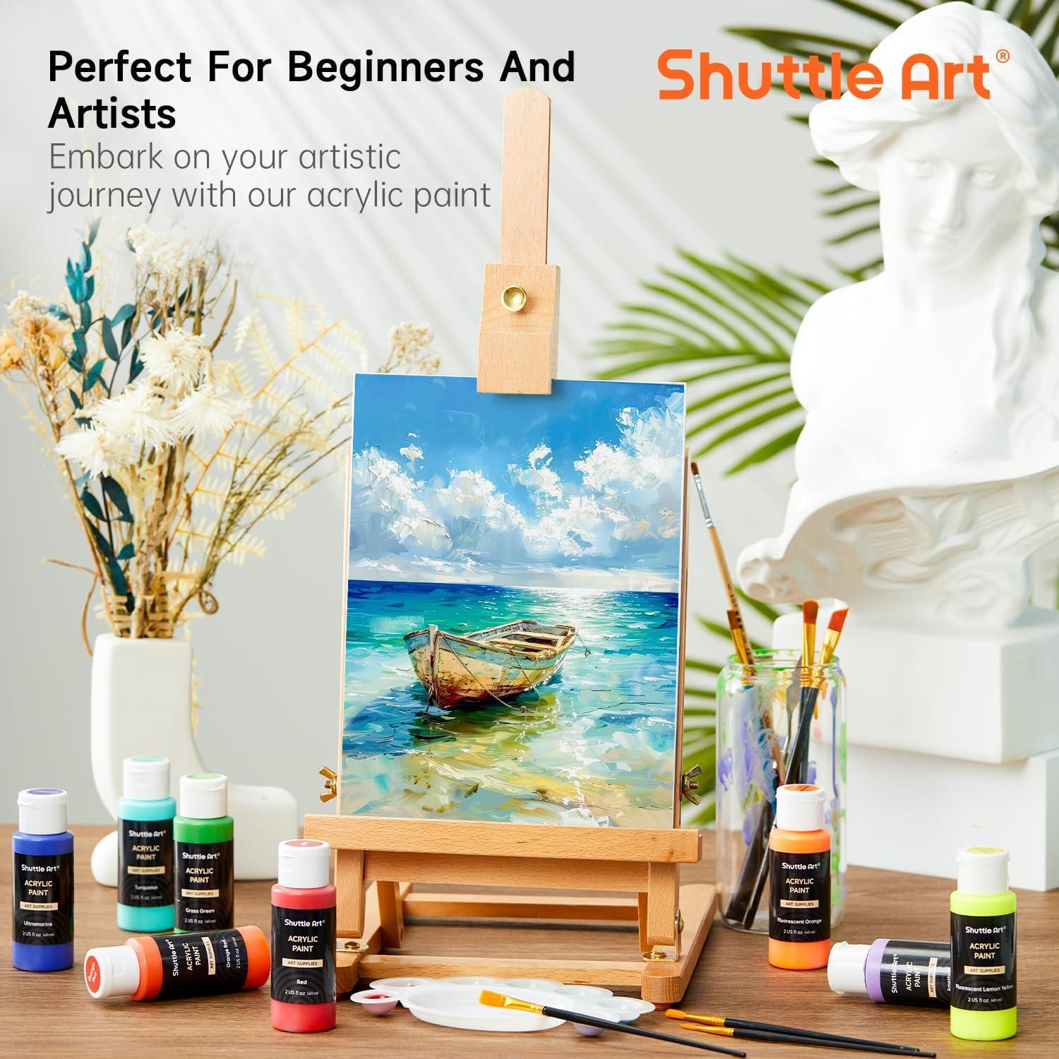 image:imageShuttle Art Stretched Canvas and Acrylic Paint Bundle Art Painting Supplies Set for 50 Colors Acrylic Paint Bottles 60ml2oz amp 12 Pack Painting Canvas 11x14