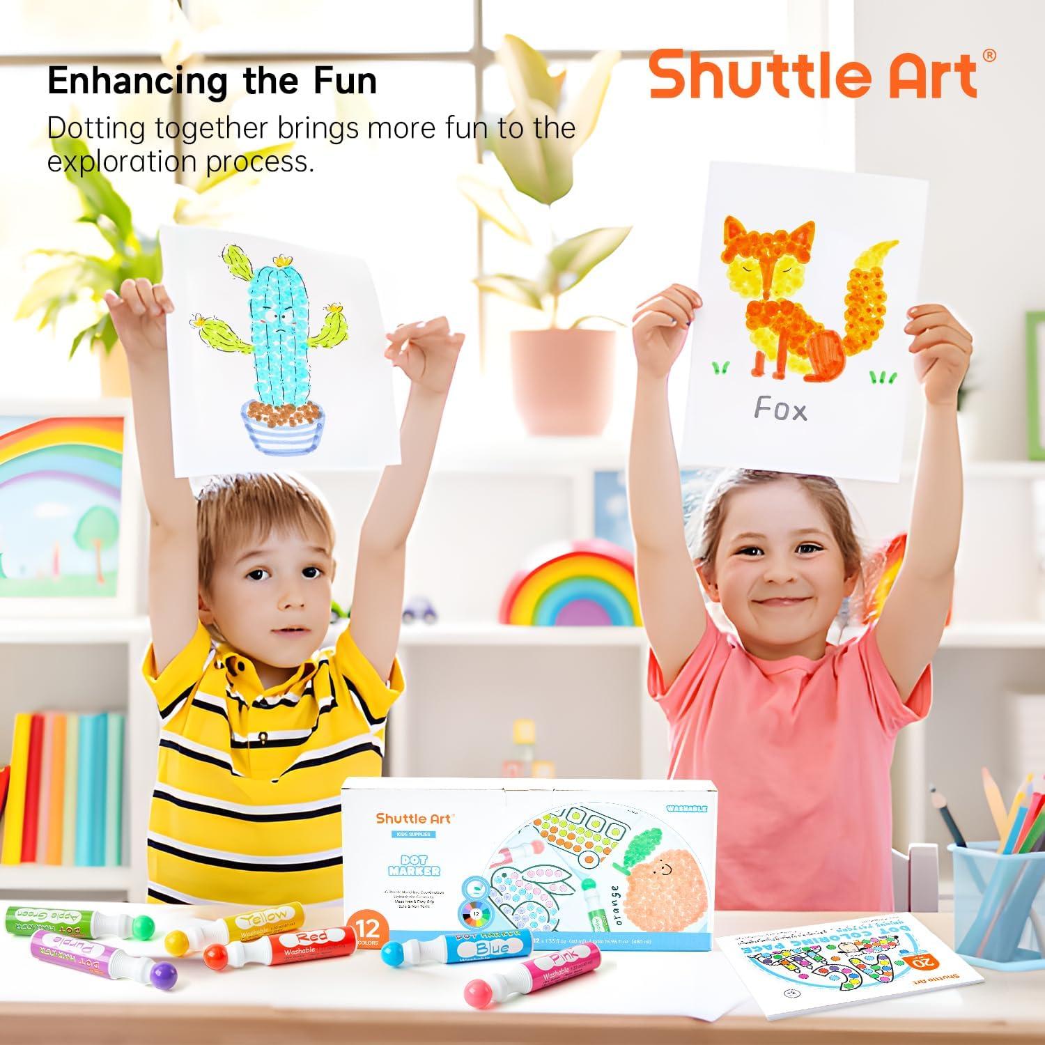 image:imageShuttle Art Washable Finger Paint Set Bundle Set of 12 Colors Dot Markers 33 Pack Washable Finger Paint Set