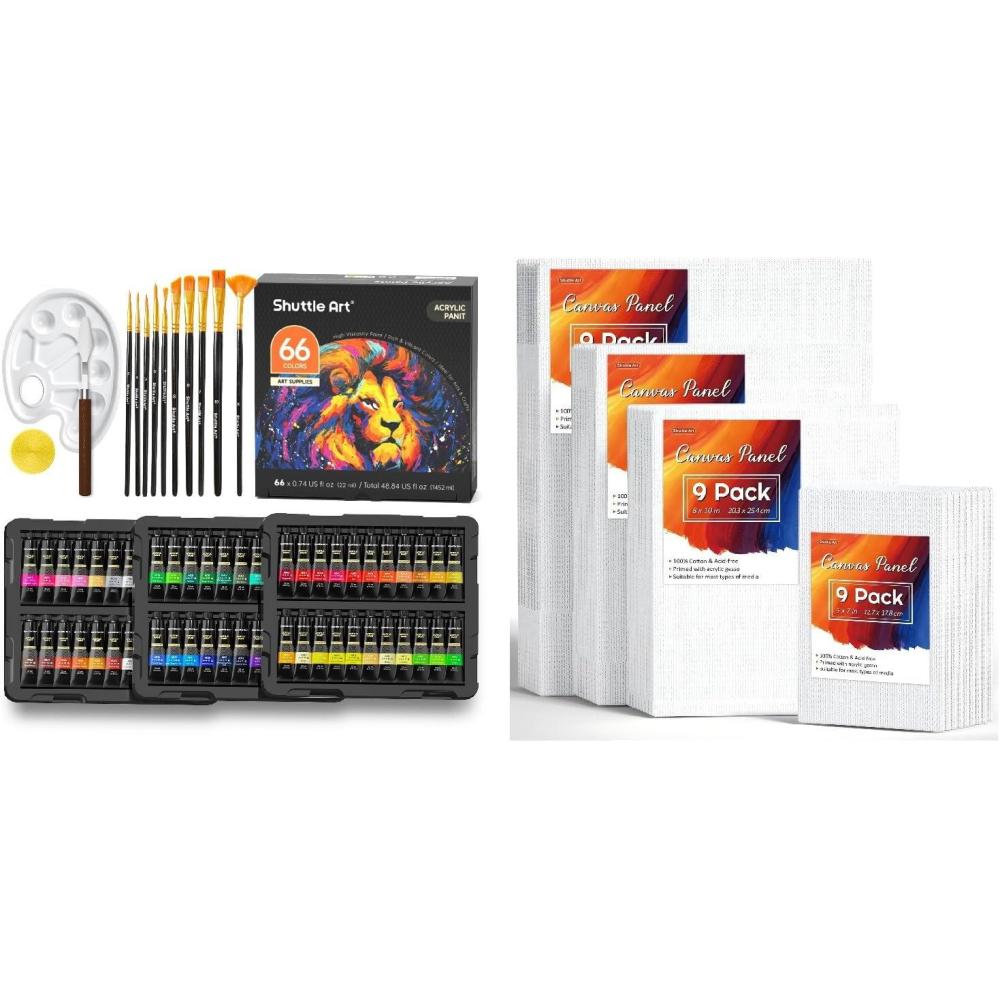 image:imageShuttle Art Acrylic Painting Bundle Set for 66 Colors Acrylic Paint in Tubes 22ml074oz  36 Multi Pack Painting Canvas Panels