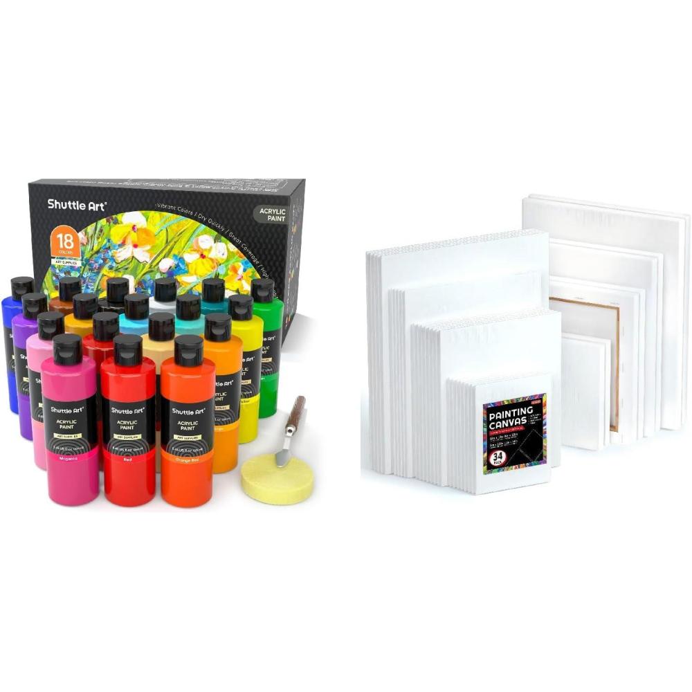 image:imageShuttle Art Canvases and Acrylic Paint Bundle Art Painting Supplies Set for 18 Colors Acrylic Paint Bottles 240ml812oz amp 34 Pack Painting Canvas 5x7 8x10 9x12 11x14