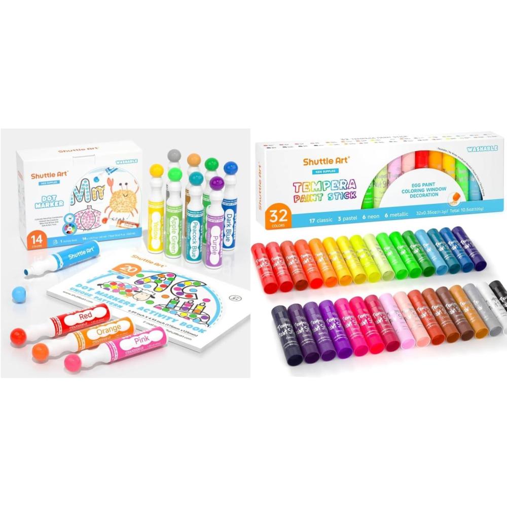 image:imageShuttle Art Dot Markers 14 Colors Bingo Daubers with 20 Unique Patterns Tempera Paint Sticks 32 Colors Solid Tempera Paint for Kids