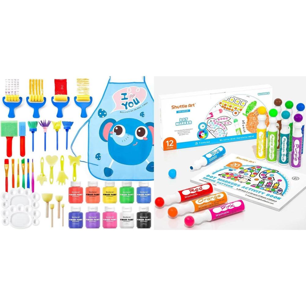 image:imageShuttle Art Washable Finger Paint Set Bundle Set of 12 Colors Dot Markers 33 Pack Washable Finger Paint Set