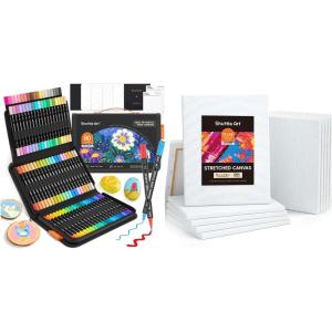 Shuttle Art Acrylic Paint Markers and Stretched Canvas Set, 80 Colors Dual Tip Acrylic Paint Markers + 12 PCS Stretched Canvas Set