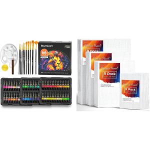Shuttle Art Acrylic Painting Bundle, Set for 66 Colors Acrylic Paint in Tubes (22ml/0.74oz) + 36 Multi Pack Painting Canvas Panels