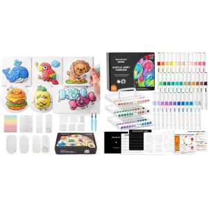 Shuttle Art Magic Foam Texture Painting Set for 68pcs + 36 Colors Acrylic Paint Markers, Magical 3D Effect Texture Painting Kit