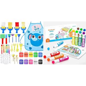 Shuttle Art Washable Finger Paint Set Bundle, Set of 12 Colors Dot Markers + 33 Pack Washable Finger Paint Set