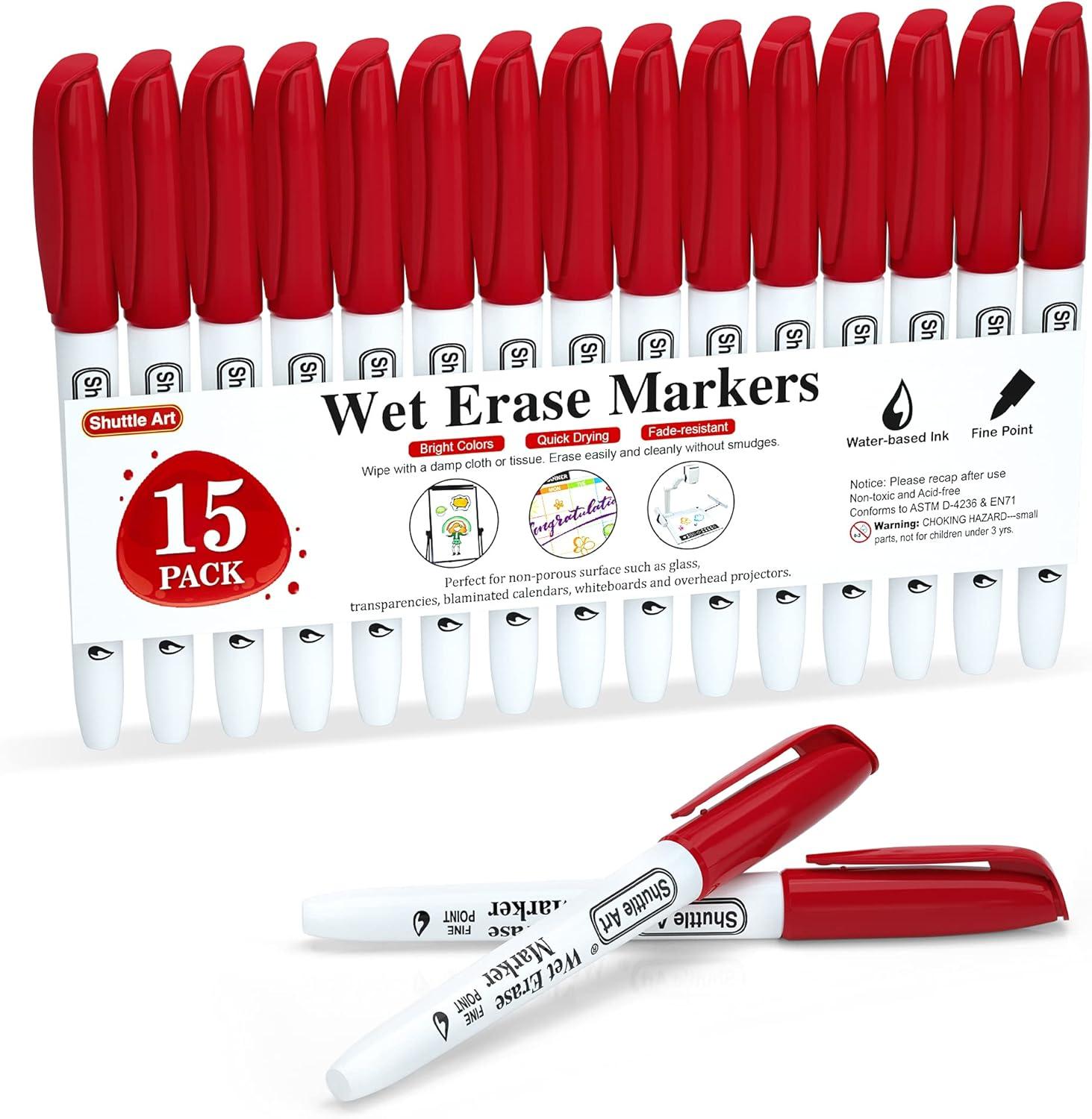image:imageShuttle Art 30Piece Wet Erase Markers Bundle 15 Colors 15 Red Chisel Tip 07mm Water Resistant EcoFriendly Ideal for Writing amp Painting