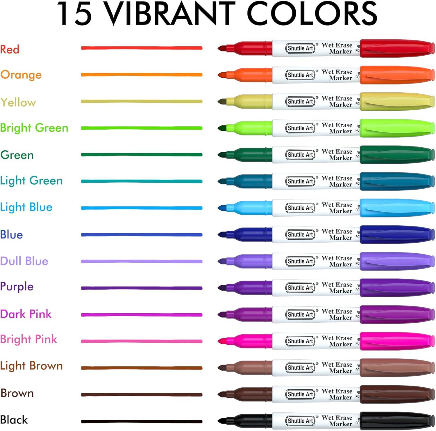 image:imageShuttle Art 30Piece Wet Erase Markers Bundle 15 Colors 15 Red Chisel Tip 07mm Water Resistant EcoFriendly Ideal for Writing amp Painting
