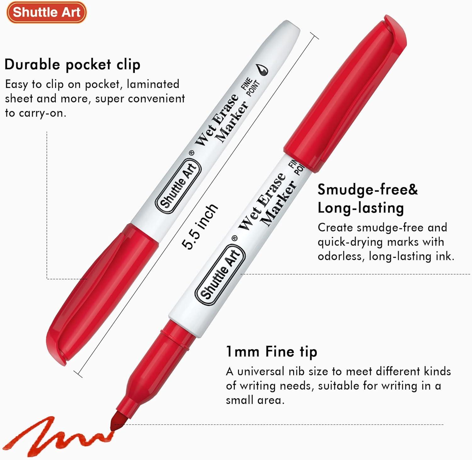 image:imageShuttle Art 30Piece Wet Erase Markers Bundle 15 Colors 15 Red Chisel Tip 07mm Water Resistant EcoFriendly Ideal for Writing amp Painting