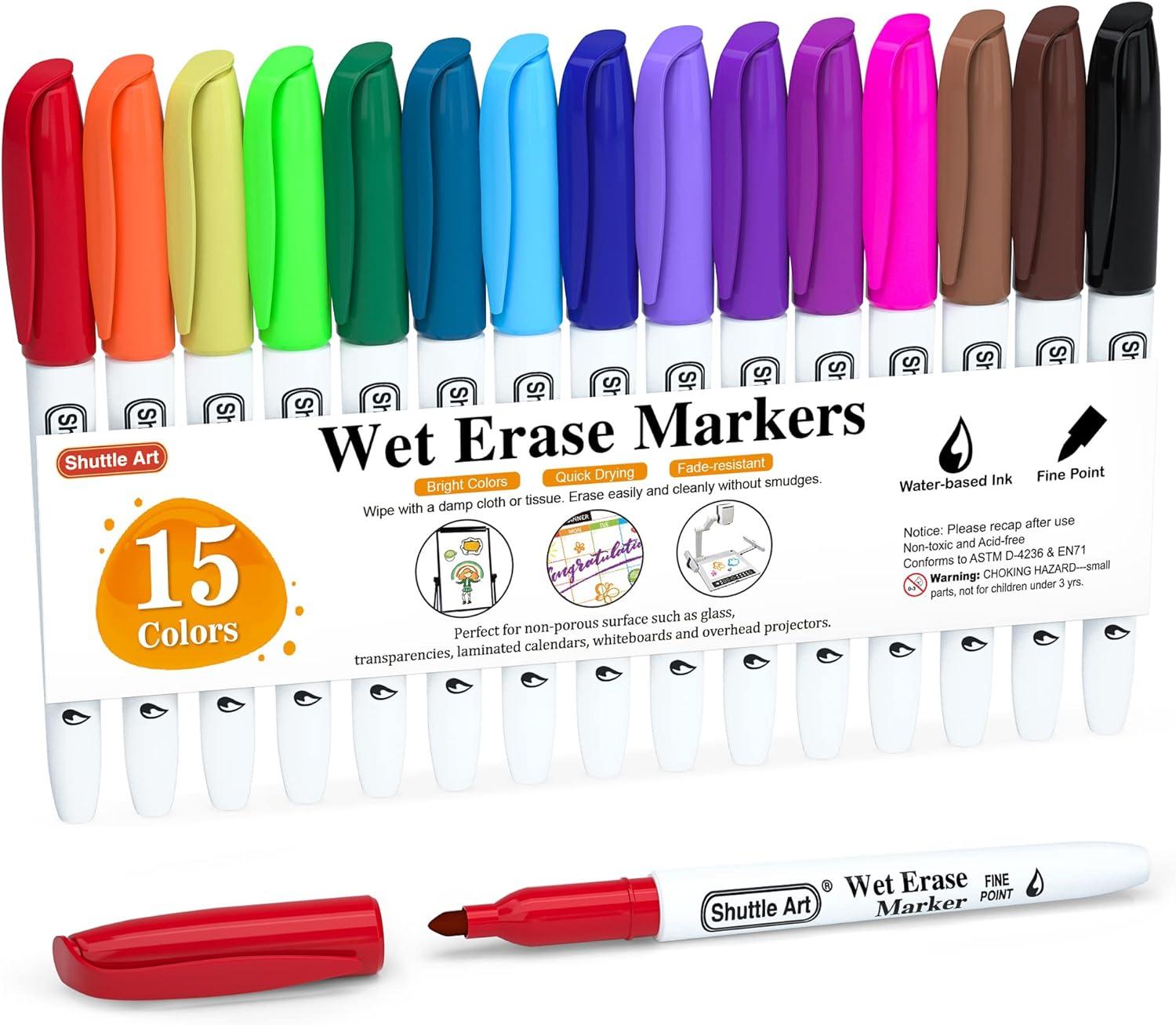 image:imageShuttle Art 30Piece Wet Erase Markers Bundle 15 Colors 15 Red Chisel Tip 07mm Water Resistant EcoFriendly Ideal for Writing amp Painting