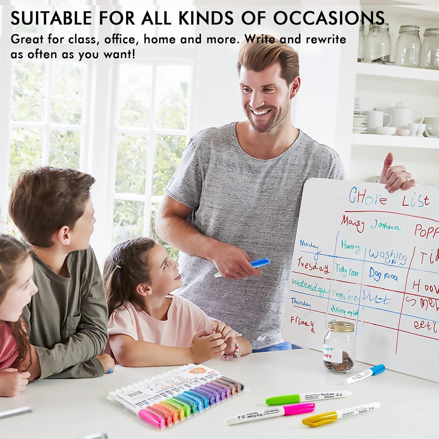 image:imageShuttle Art 30Piece Wet Erase Markers Bundle 15 Colors 15 Red Chisel Tip 07mm Water Resistant EcoFriendly Ideal for Writing amp Painting