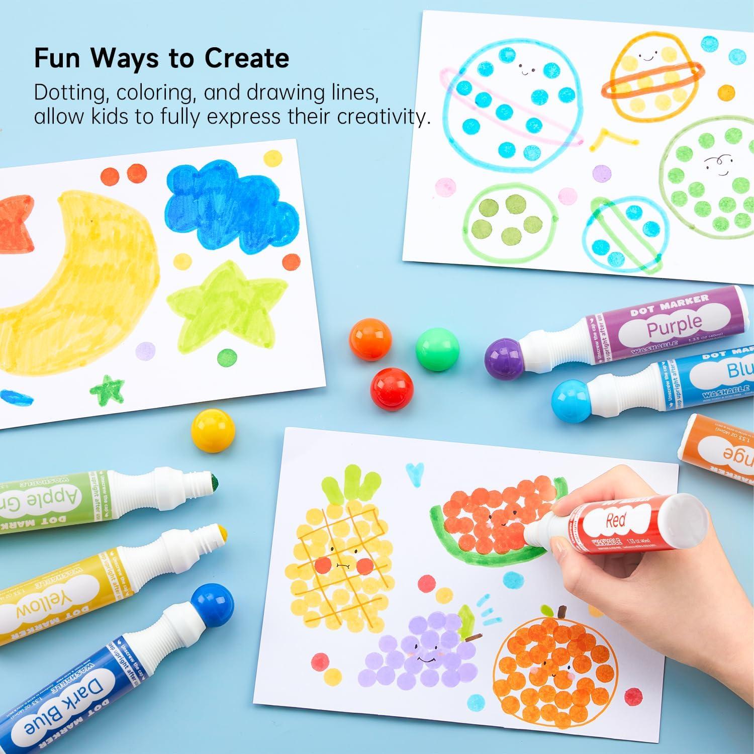 image:imageShuttle Art 33 Pack Non Toxic Kids Painting Set with 10 Colors Dot Markers 14 Colors Bingo Daubers with 135 Patterns